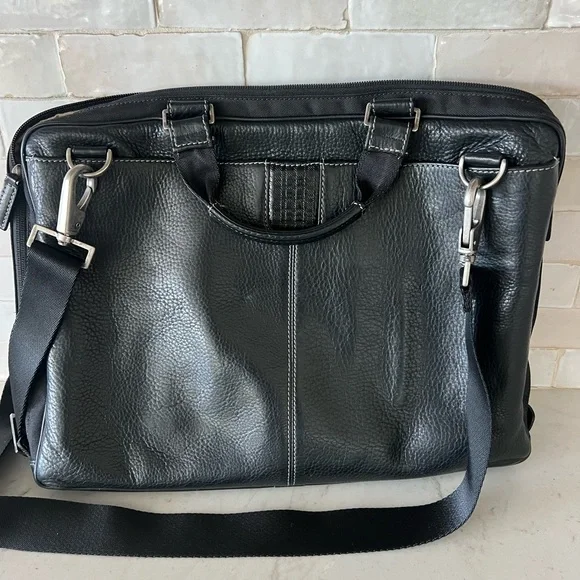 Boconi black leather slim messenger bag